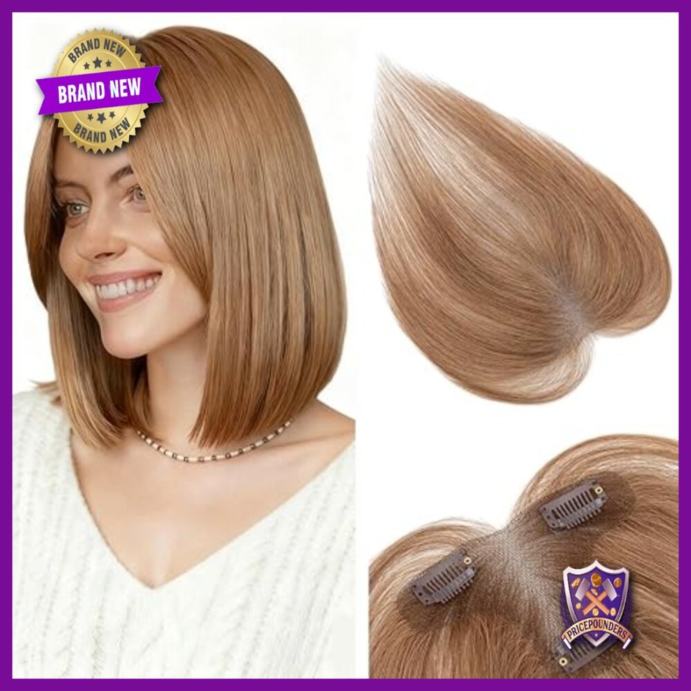 Human Hair Topper with Side Bangs, T-Part Lace Base, 11 Inch Length